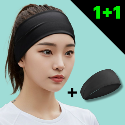 짐스터즈 스포츠 쿨 기능성 와이드 헤어밴드, 1세트, 블랙+블랙
