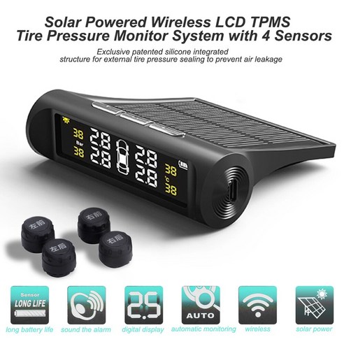태양열 자동차 TPMS LCD 디스플레이 자동 타이어 압력 모니터링 온도 경보 경고 시스템 4 외부/내부 센서 태양광, 02 Built-in