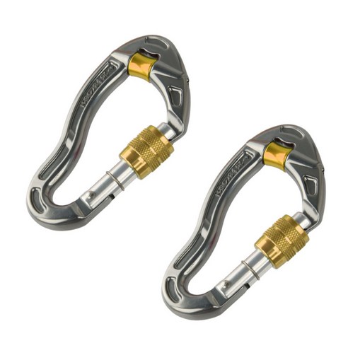 2x 25KN 등산 안전 Rappelling 나사 잠금 Carabiner 기어 장비, 7075 항공 알루미늄, 실버 옐로우