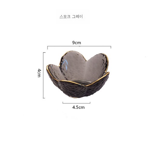 DFMEI 프놈펜 샐러드 볼 망치무늬 투명 유리볼 거실 가정용 과일볼 과반식기입니다., DFMEI 연꽃 그릇 작은 연기 그레이 페인팅 골드
