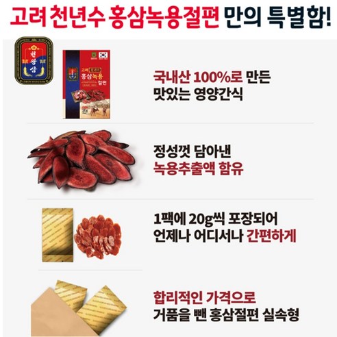 고려천년수 국내산 홍삼 절편 녹용 선물세트 실속형 +쇼핑백 20g x 10개