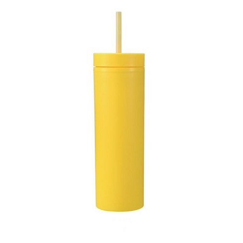 16oz 더블 AS 플라스틱 스트레이트 컵 다색 스크럽 음료 물컵, 노랑, 황색, 501-600ml