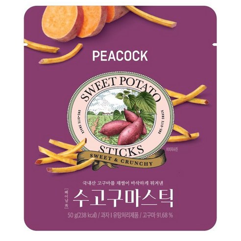 피코크 인기과자 수고구마스틱, 50g, 2개