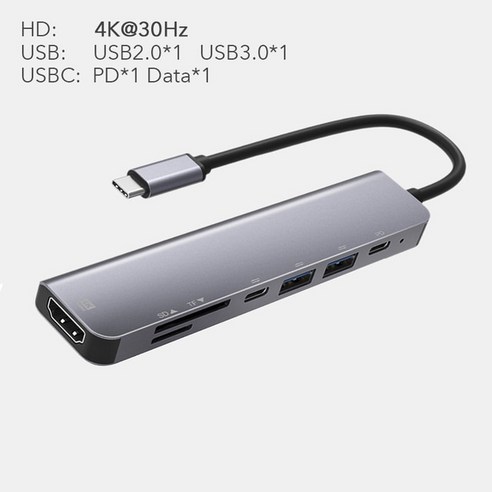 USB 멀티 허브 c타입 충전 확장 3.0 포트7in 1 Type C USB 3.1 HDTV 4K 60Hz 비디오 SD TF 카드 슬롯 리더, 01 4K 30Hz