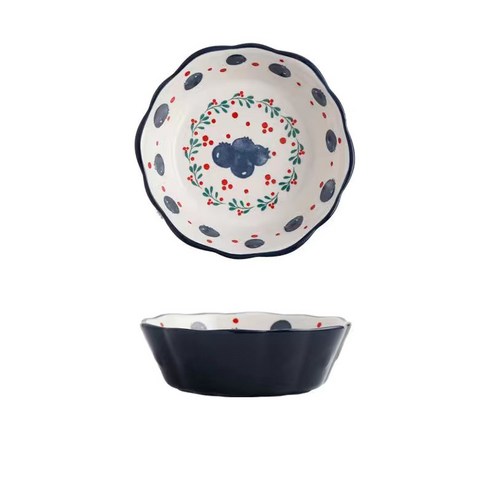 북유럽 도자기 그릇 귀엽 디저트 그릇 과일 그릇 면기 세트, 네이비, 15cm*5cm 350ml, 1개