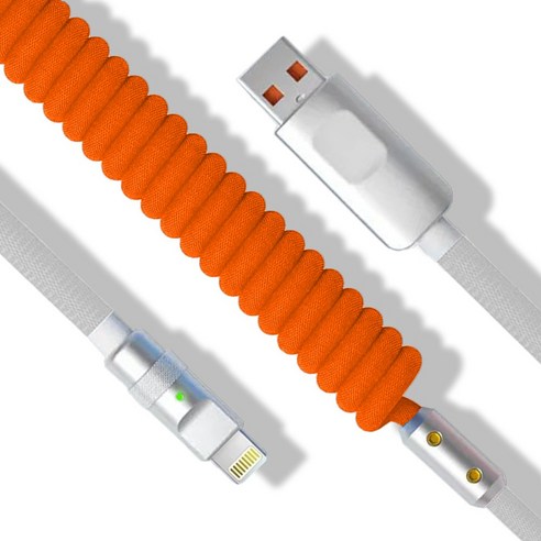 파카이 USB to LIGHTNING 컬러 스프링 항공 케이블 시리즈, 1개, 오렌지&화이트, 1m
