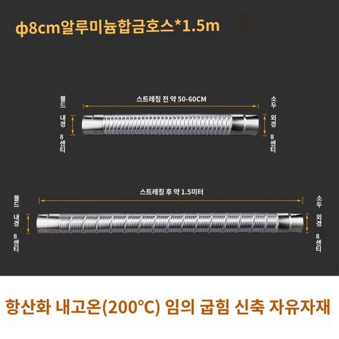 기름 스테인리스 스테인레스 닥트호스 파이프 배기 연통 자바라 보일러 연도, 지름 5cm(60-150cm 신축 가능), 1개