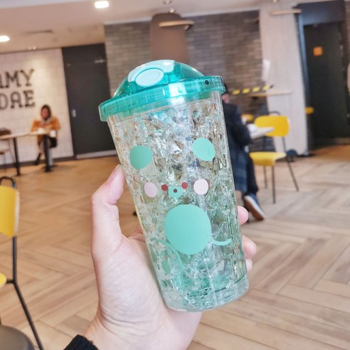 크리에이티브 서머 아이스 컵 슬라이드 빨대 아이스 음료 컵 러블리 냉수 컵 카드학생 컵에 선물하다, 9012그린_450ml