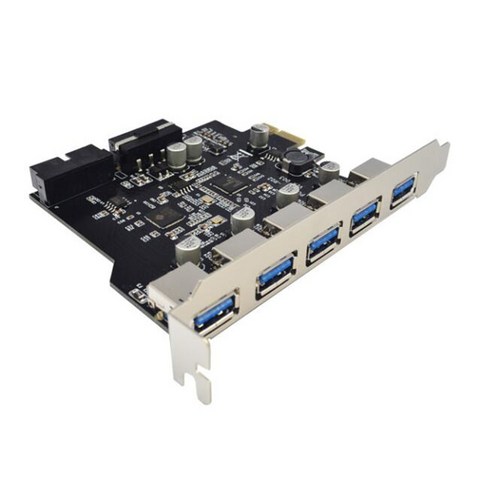 Xzante USB 3.0 PCI-E 확장 카드 5 포트 허브 어댑터 외부 컨트롤러 PCI Express 카드(내부 19핀 커넥터 포함), 검은 색