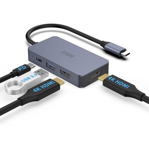 미니 USB C 허브 C듀얼 HDMI 어댑터 4K 2개 포함 4 in 1 트래블 도크 포트 3.0 100W PD 충전기 Thunderbolt 3 닌텐도 스위치 MacBook iPa, USB C to Dual HDMI Adapter