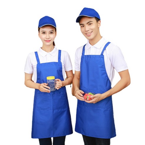 ANKRIC 가정용 먼지 방지 단색 앞치마 주방 방오 작업 앞치마 원피스앞치마, 로얄 블루
