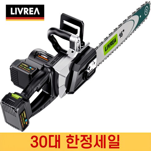 LIVREA 독일기술 전기톱 고출력 무선 충전식 세트 소형 미니 체인 날 전동, 16인치 전기톱+대용량배터리, 4개