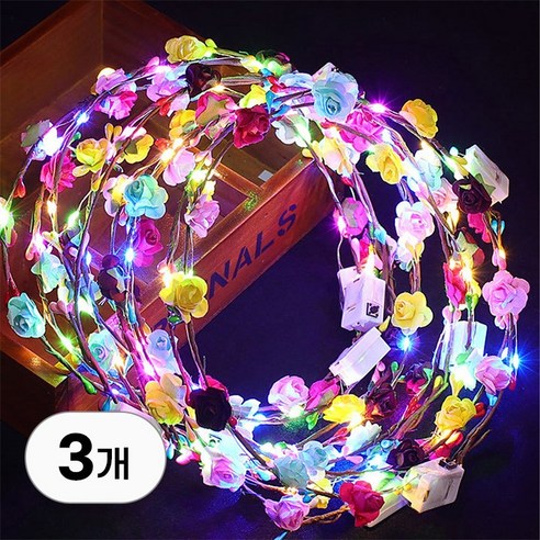 플라워 LED 왕관 생일 파티 티아라 화관 꽃화관 엘프 꽃왕관 머리띠 3개 세트, WA0011A