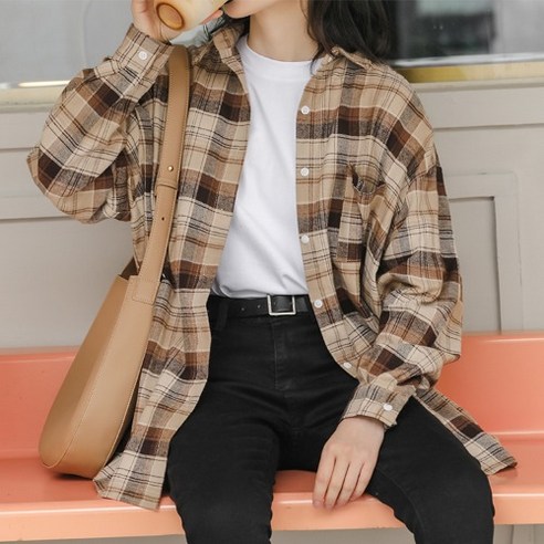 SU 봄과 가을 새로운 폴로 칼라 격자 무늬 셔츠 여성 느슨한 한국어 스타일 모든 경기 코트 디자인 감각 틈새 탑