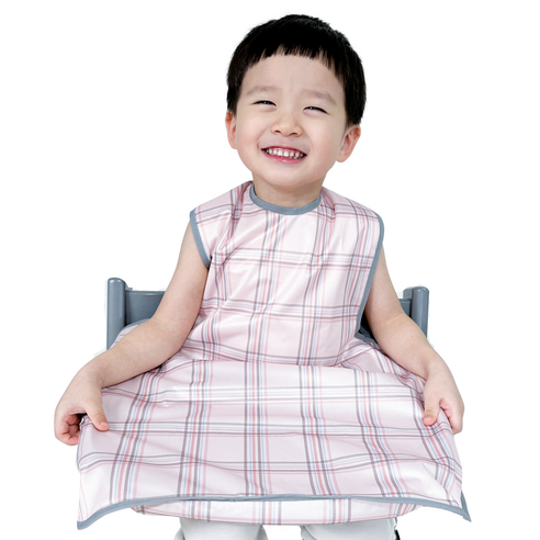 벨베이비 식탁일체형 방수 턱받이 나시 완전커버 라지, (리뉴얼)핑크 체크, 1개입, 1개