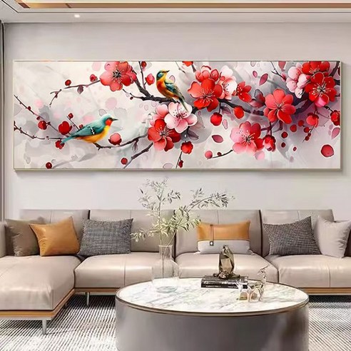 보석십자수 DIY 매화꽃 기쁜소식의 까치새 (액자미포함) 100x40cm, 1개, 핑크