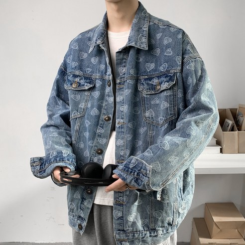 데님 자켓 남성 가을 커플 Ins 슈퍼 핫 스트리트 느슨한 옷 봄과 가을 한국 스타일 유행 캐주얼 자켓