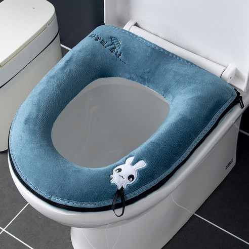 가정용 화장실 쿠션 사계절 보편적 인 화장실 쿠션 겨울 그물 빨간 화장실 쿠션 패딩 변기 커버 핸들, 두꺼운 토끼 벨벳 블루