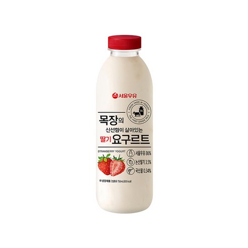 (서울우유)목장 국산꿀 신선함이 살아있는 마시는 달달한 논산딸기 요구르트750ml X6입 멀티팩 박스, 750ml, 6개