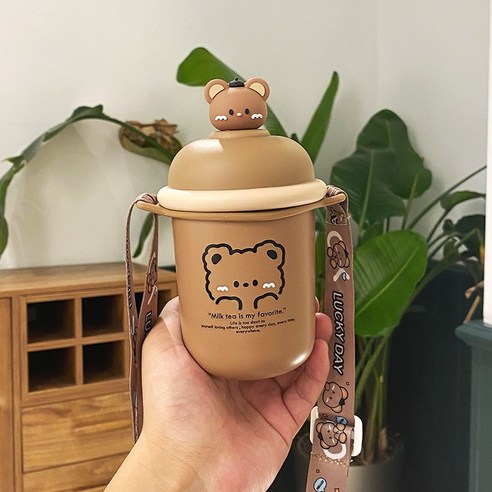 ZZJJC 316 스텐레스 텀블러 여성 하이퍼볼 휴대용 멜빵 주전자, 카색, 350ml