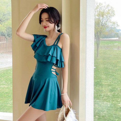 KORELAN 연체 온천 수영복 여하 패션 선녀범 배 가리기 살코기 향기 보수 수영복, 청색, XXL