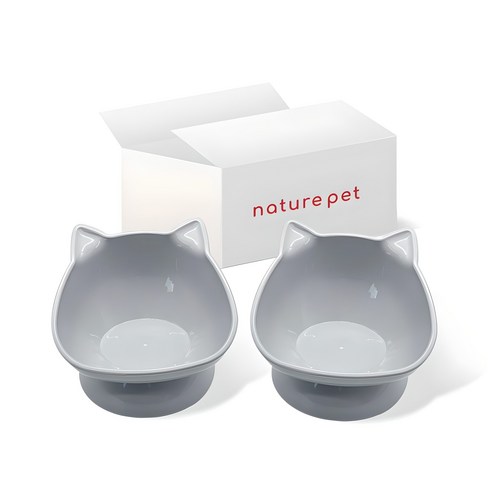 네이처펫 반려동물 경사형 캐릭터 식기 2p, 그레이, 1세트