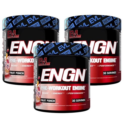EVLUTIONNUTRITION ENGN 프리워크 아웃 엔진 프루트 펀치 맛, 3개, 312g