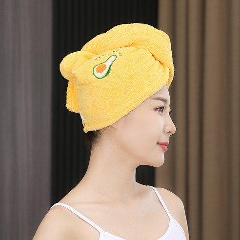 ZZJJC 드라이캡녀 강흡수속 드라이타월 워싱타월 워싱가방 더 두꺼운 코랄모자, 노란색, 이중 도톰 25*68