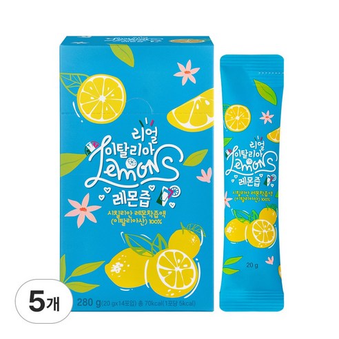 디핏 이탈리아산 리얼 레몬즙 레몬수 1일1레몬 NFC착즙 14포, 280g, 5개