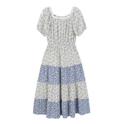 [백화점 정품] 플라스틱아일랜드 여름 롱 원피스 스퀘어넥배색티어드원피스 (PQ2WO701)