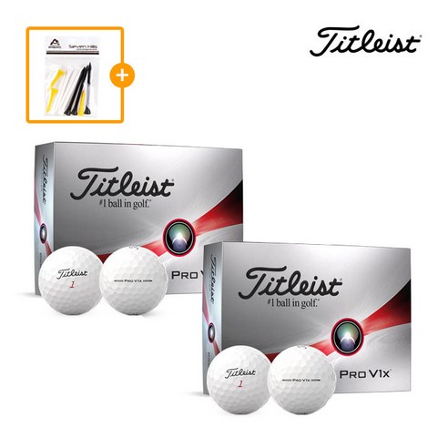 타이틀리스트 2023 Pro V1X 골프볼, 화이트+골프티 세트, 12개입, 2개