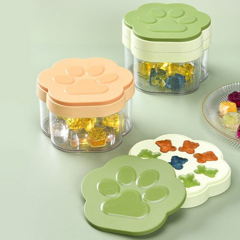 EISEN HOME 고양이 발/곰돌이 모양 이층 아이스크림 몰드 아이스 샤베트 몰드, 10개, 곰돌이 모양+고양이 발 모양