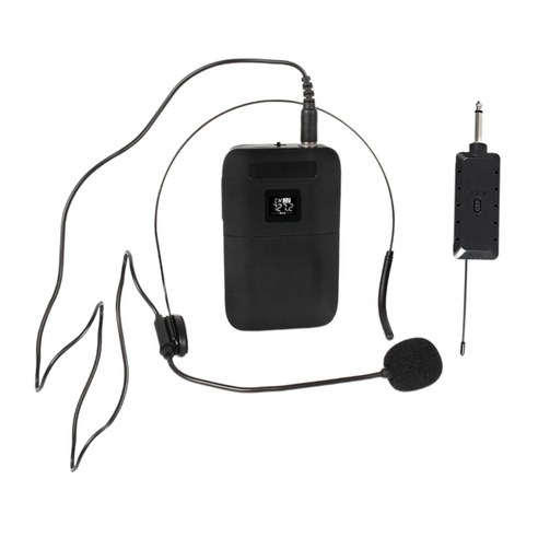 Ursmart 무선 마이크 시스템 무선 마이크 헤드셋 라발리에 라펠 마이크 송신기 및 수신기 교육 설교 ​​및 대중, 헤드폰, 검정, ABS