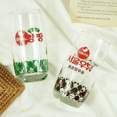 메이앤홈 서울우유 레트로 컵 빈티지 유리컵(8종), C타입:패턴일자컵(그린), 1개
