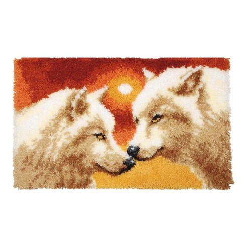 DIY 카펫 베개 자수용 기본 도구가 포함된 래치 후크 키트, 늑대, 85x62CM, 메쉬 패브릭