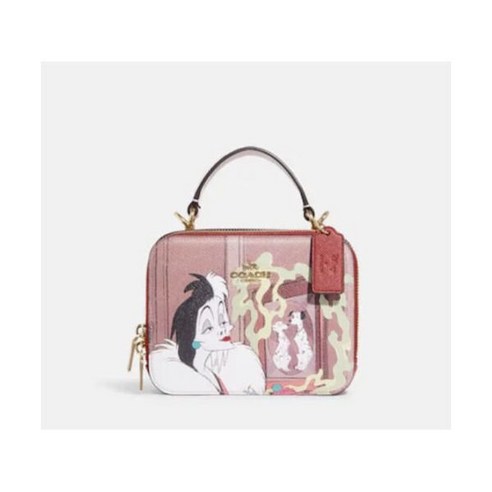 398 코치 CC377 디즈니 X 코치 박스 크로스바디 크루엘라 모티프 레드 멀티 가방 여성