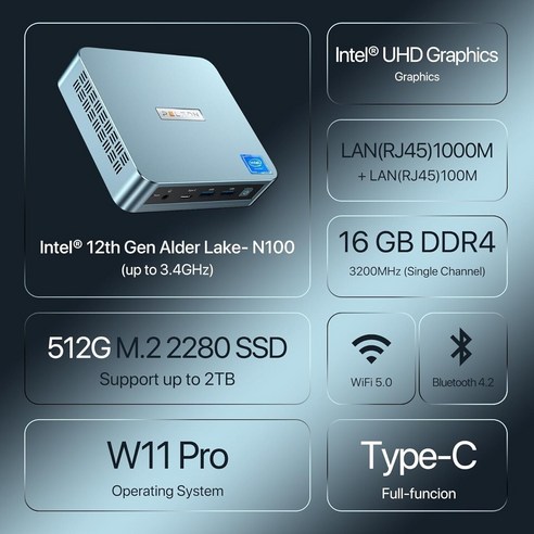 n100미니pc PELADN NEW Peladn WI-6 N100 MINI PC (16G RAM / 512GB 보관)