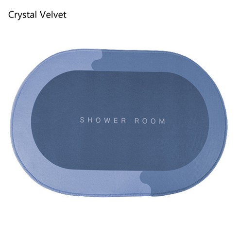 [XIG] 흡수성 바닥 매트 욕실 매트 미끄럼 바닥 도어 카펫 청소하기 쉬운 홈 오일 방지 주방 매트 Dropship Crystal velvet, 40x60cm, Oval-blue