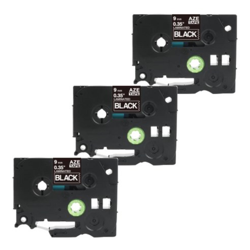 우리네라벨 브라더 라벨테이프 3개 세트 호환 PT-P300BT PT-P710BT PT-D600 PT-D610BT, 9mm, 검정바탕 흰색글씨