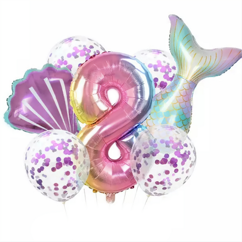 파파 파티 생일파티 숫자 풍선 세트, 1세트, 머메이드 8