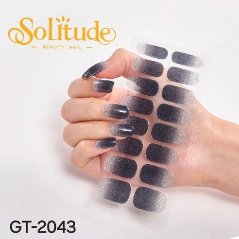 Solitude 32P 글리터 젤 네일 스트립, 2장, 투톤 파랑
