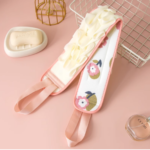 란즈픽 디자인 양면 손잡이샤워타올 양면거품샤워타올 목욕타올 저자극 롱타올 패턴샤워타올 때밀이타올, 1개, 1개입, 핑크