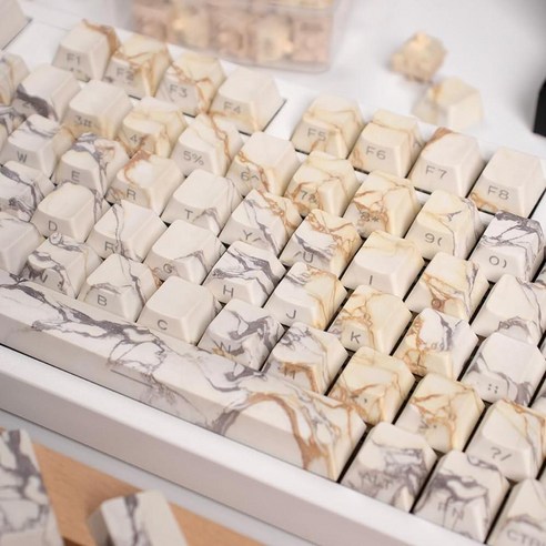 사이드 프린트 키캡 131키 PBT 염료 서브 및 더블샷 키캡 샤인 스루 체리 프로파일 핏 60% 68% 75% 기계식 키보드(마블 화이트), 화이트