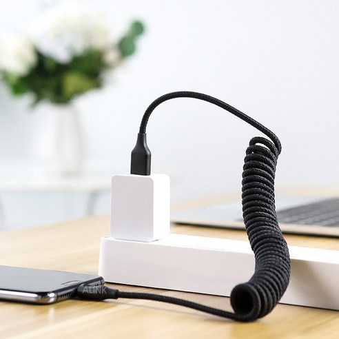 휴대폰 USB C타입 충전기 케이블 스프링 SPR-C-1, 100cm, 블랙, 1개