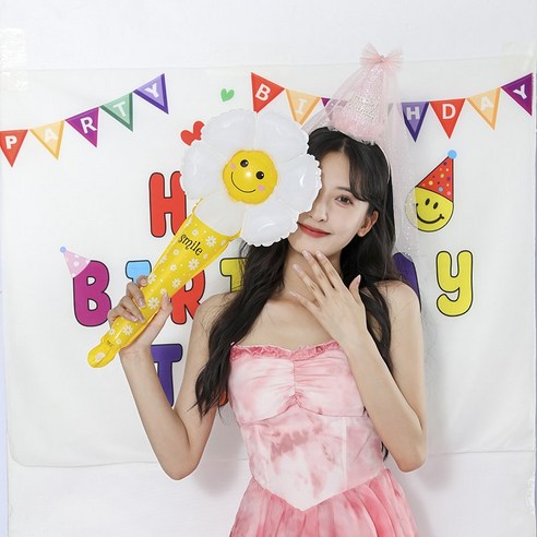 [피앤비유니티] 생일포토존 풍선세트 22종, 21)포토존세트-현수막베일고깔모자-핑크
