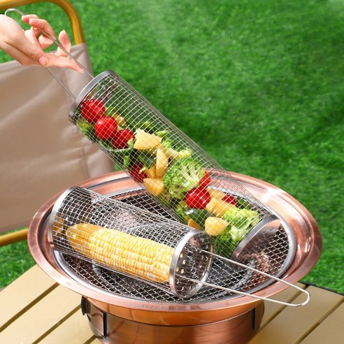 스테인리스 야외 캠핑 휴대용 바베큐 그릴 업그레이드 바베큐망 회전롤링, 스몰, 2개