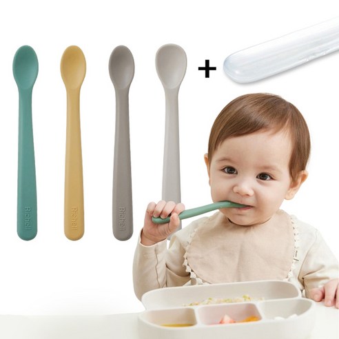 릿첼 실리콘 이유식 스푼 S M 2p +케이스, 1세트, 브라운S+옐로우S