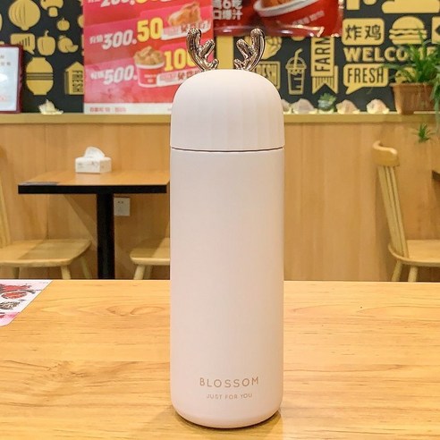 한국 버전 ins 남성과 여성 304 스테인레스 스틸 보온병 컵 신선하고 간단한 핸드 컵, [스트라이프디어 라지 400ml--걸파우더, 싱글 컵(경품 없음)