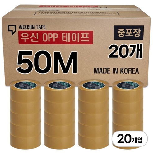 우신 황색 박스테이프 50M 중포장 고중량 사용 미색, 50개