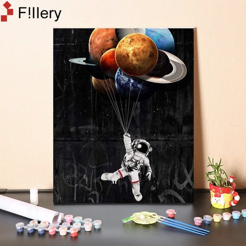 FiIIery DIY명화그리기 피포페인팅 풍경화 인물화그리기 그림그리기 세트 40 x 50cm, 100-우주 비행사, 1개